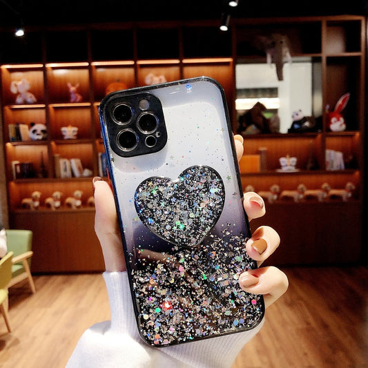 Glitter Case with Heart Stand for iPhone