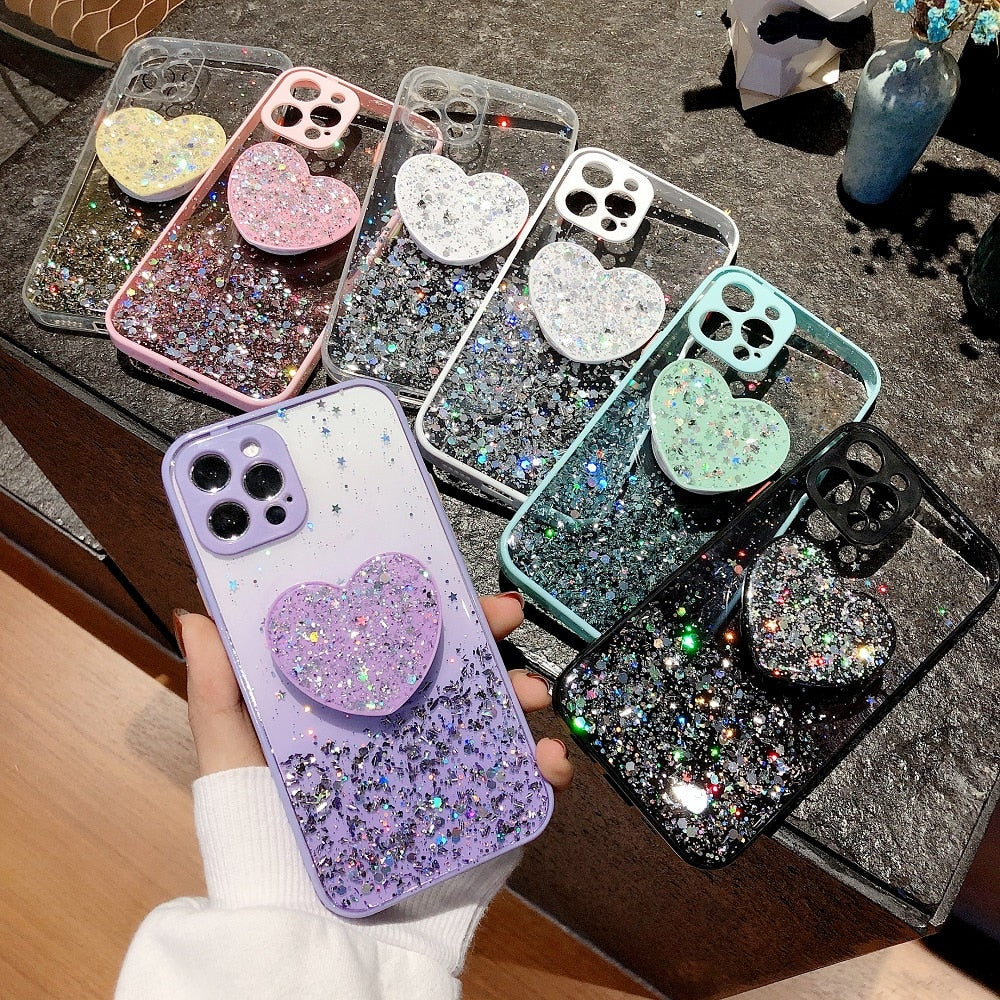 Glitter Case with Heart Stand for iPhone