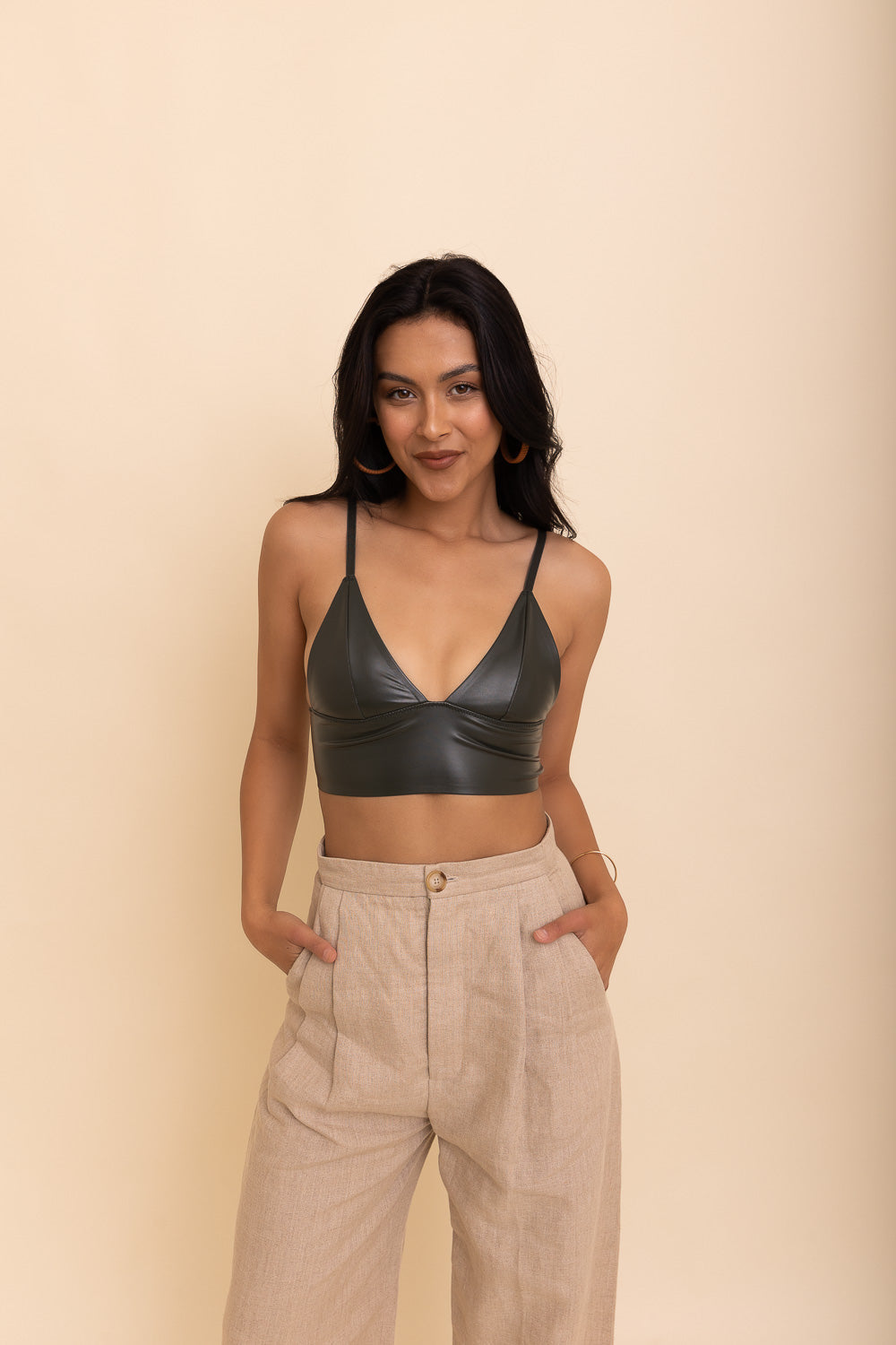 Posh Faux Leather Longline Bralette