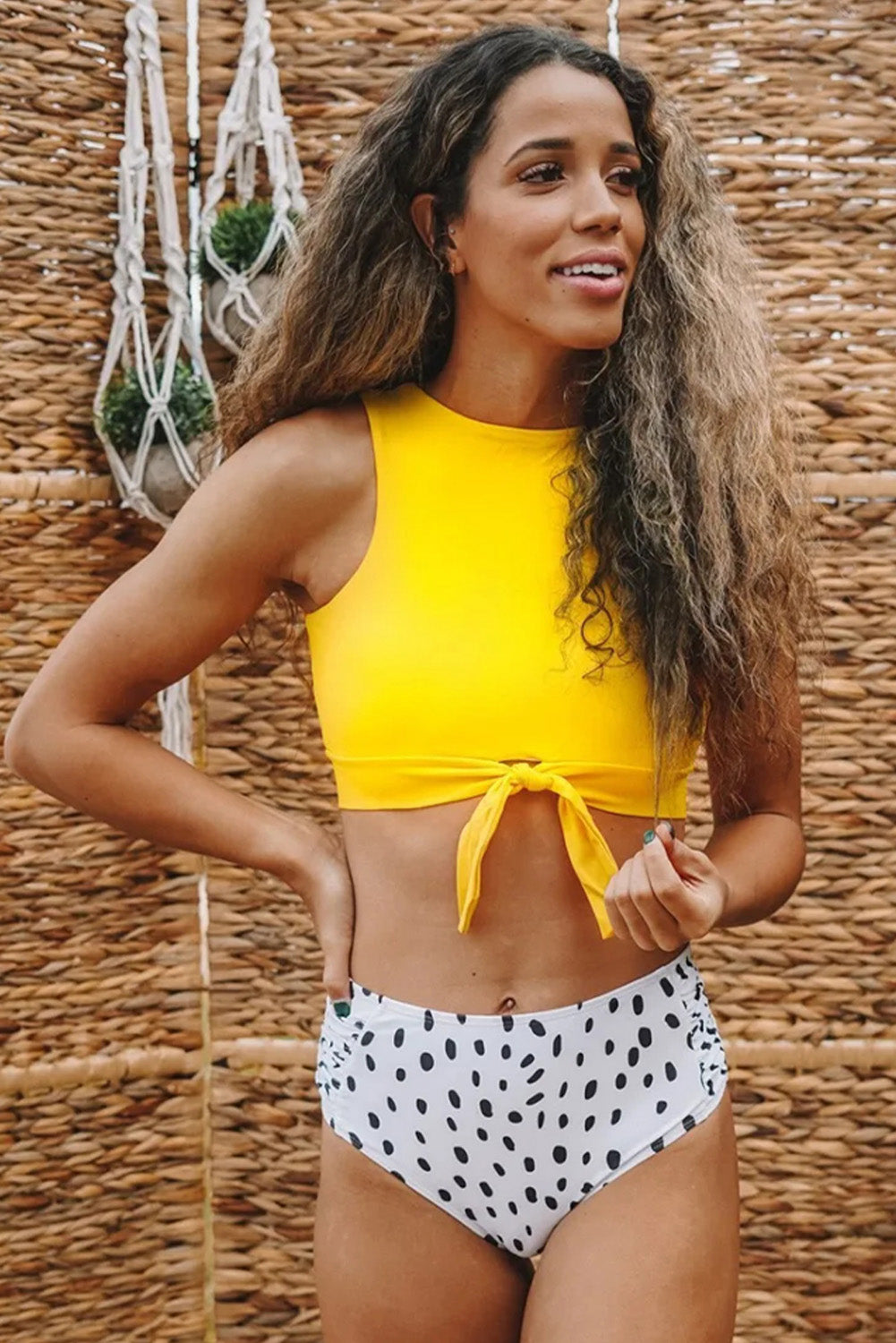 Yellow Tie Knot High Waist Bikini