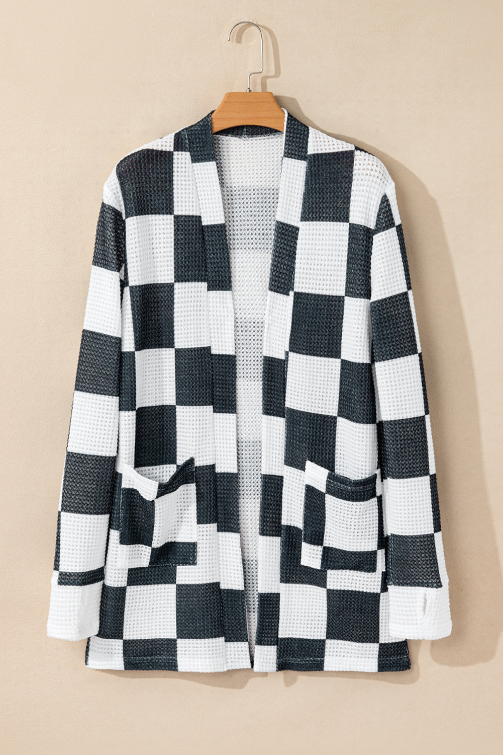 Checkered Waffle Knit Cardigan