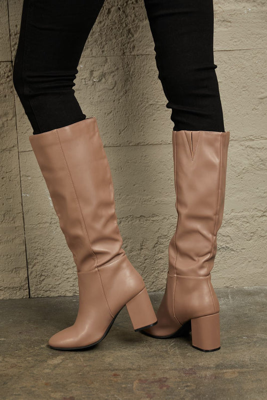 East Lion Block Heel Knee High Boots