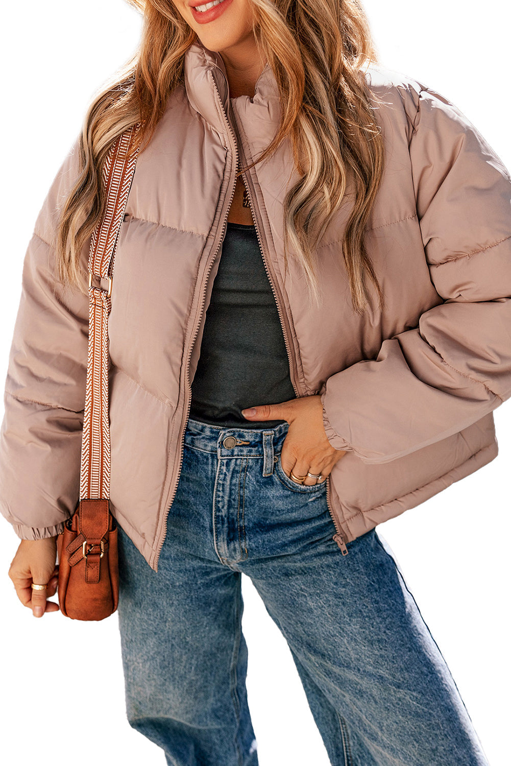 Apricot Pink Puffer Jacket