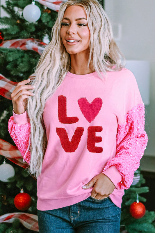 Women's Chenille Sequin Sleeve Sweatshirt