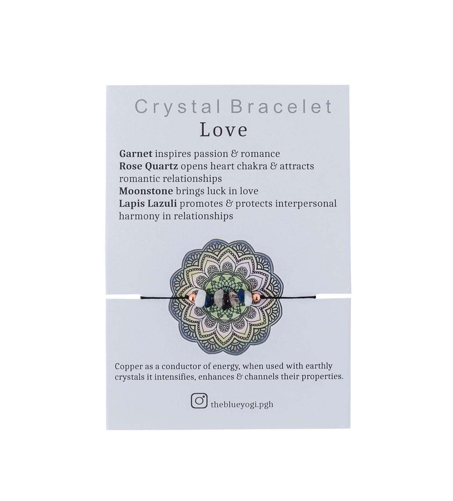 "Love" Crystal Healing Bracelet with Affirmation Card