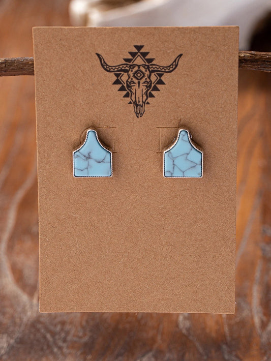 Cow Tag Turquoise Stone Studs