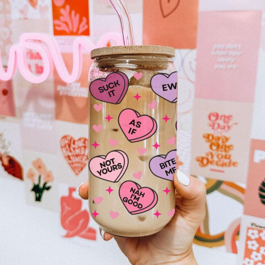 Funny Candy Heart Glass Cup | Sarcastic V-Day Gifts