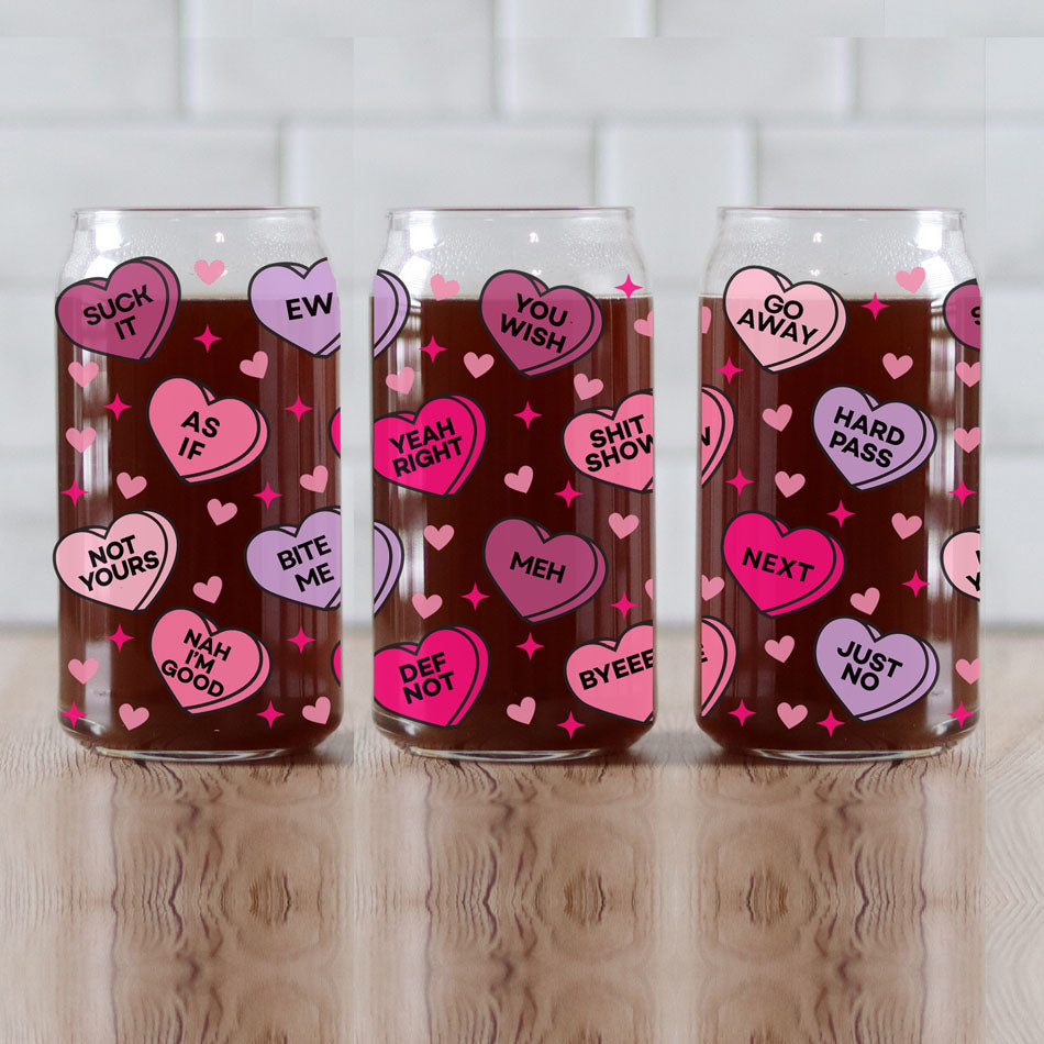 Funny Candy Heart Glass Cup | Sarcastic V-Day Gifts