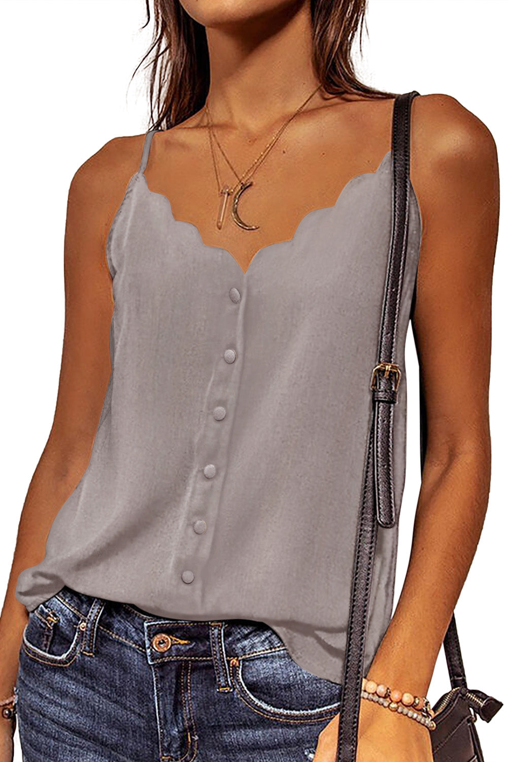 Spaghetti Straps Buttoned V Neck Blouse