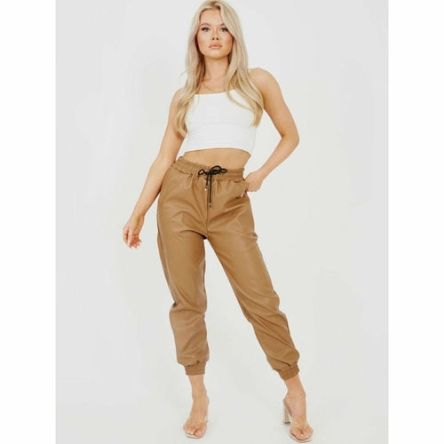 Faux Leather Camel Joggers