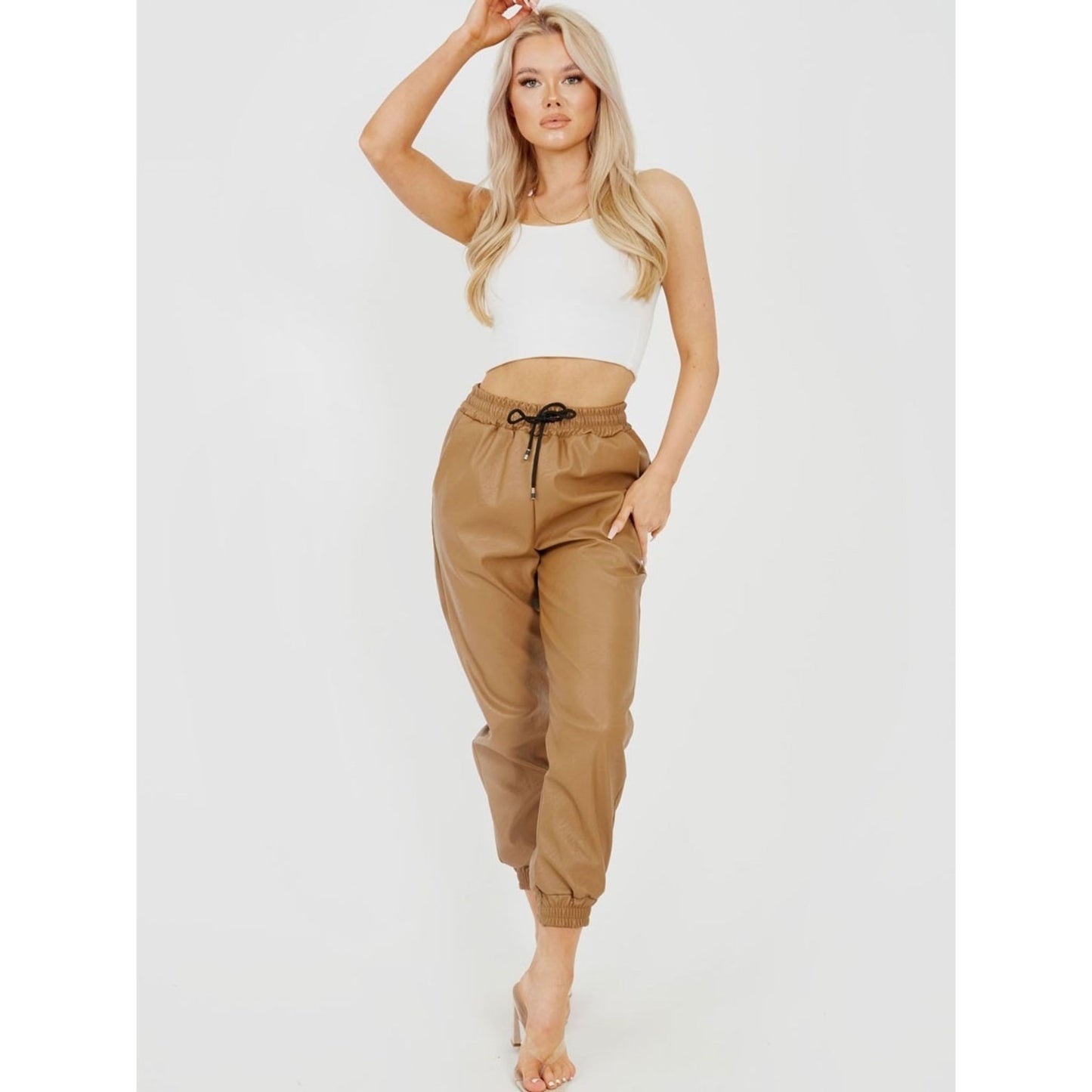 Faux Leather Camel Joggers