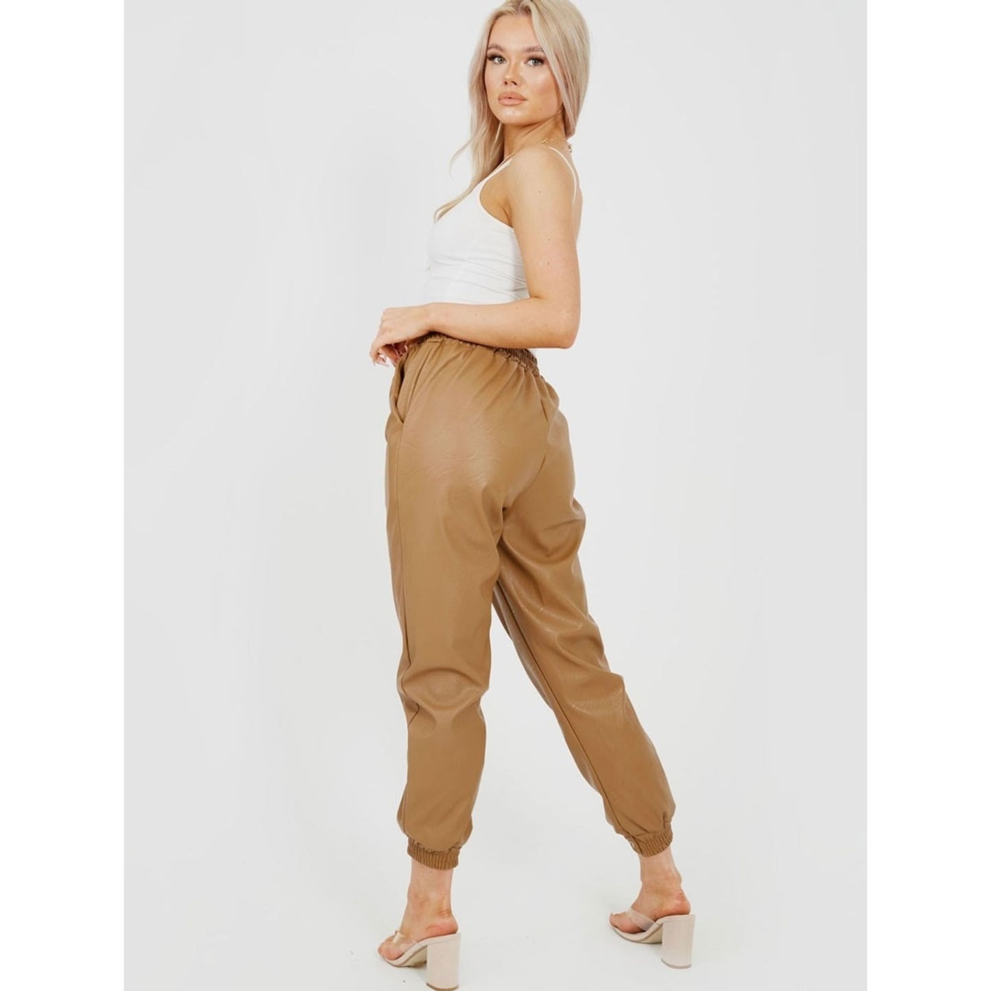 Faux Leather Camel Joggers