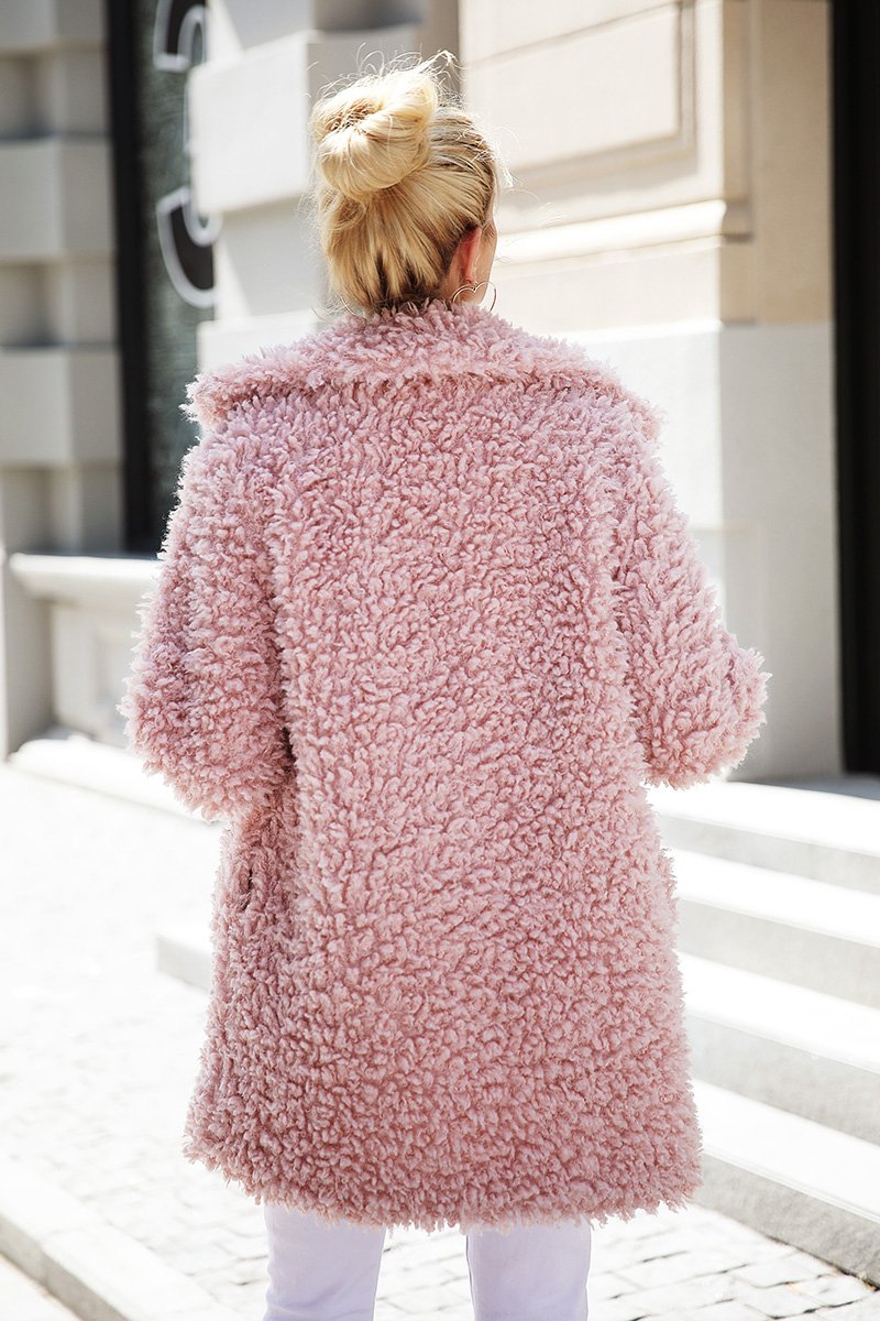 Mauve Pink Faux Fur Long Coat