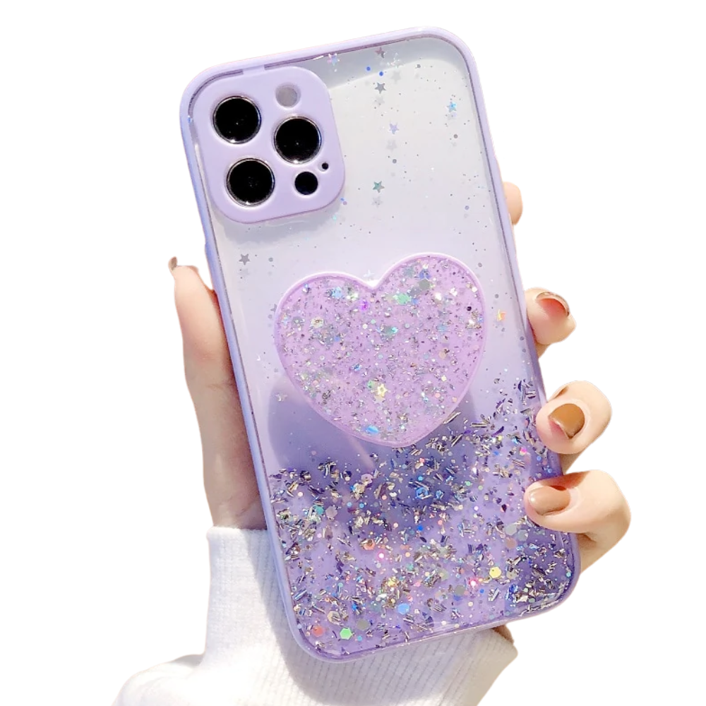 Glitter Case with Heart Stand for iPhone